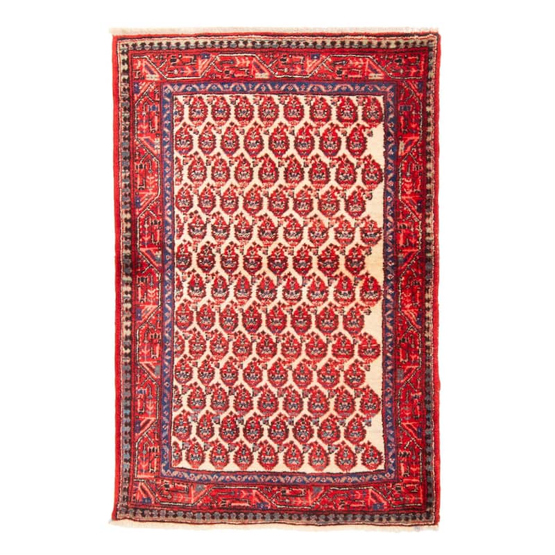 ECARPETGALLERY Hand-knotted Anadol Cream, Red Wool Rug - 3'3 x 4'10