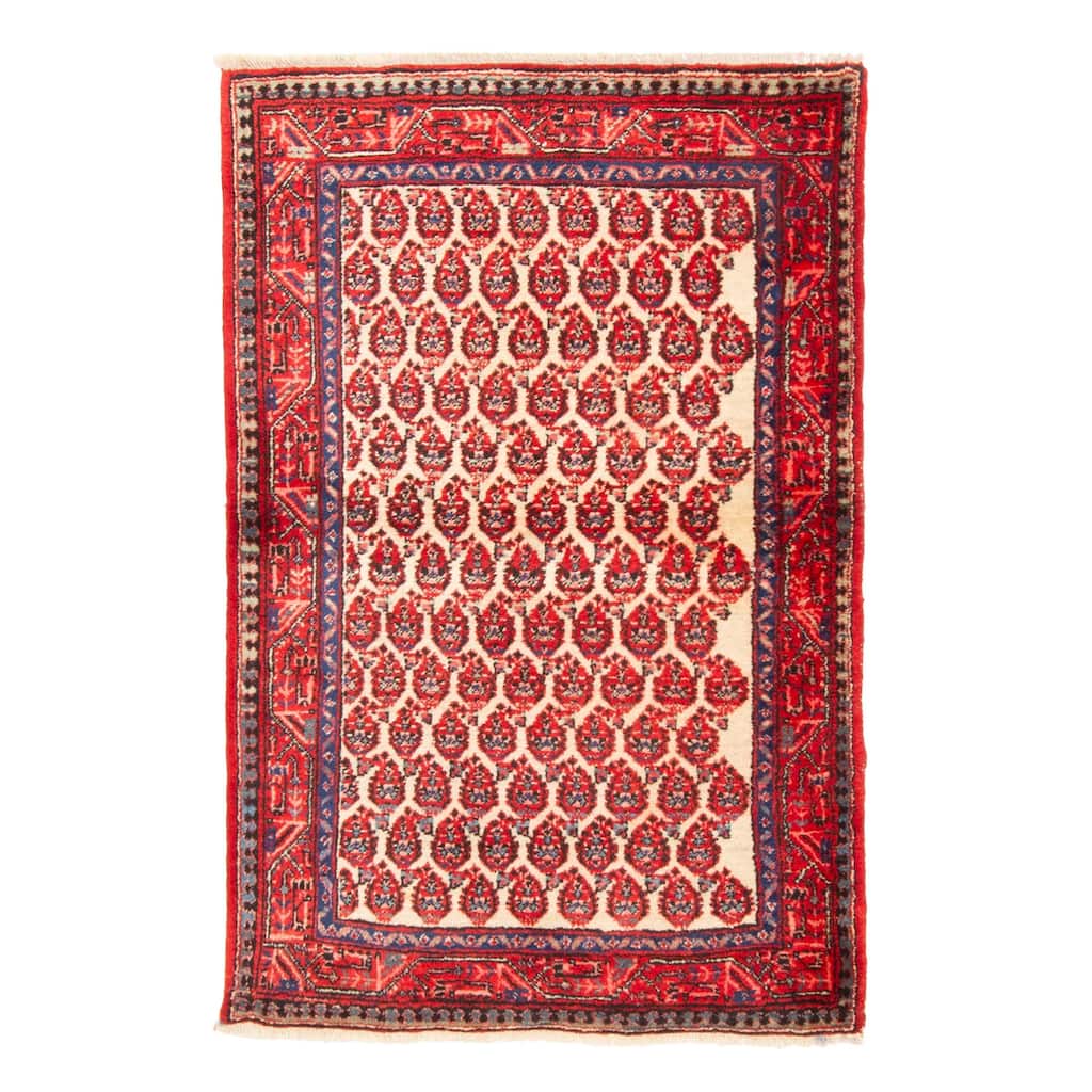 ECARPETGALLERY Hand-knotted Anadol Cream, Red Wool Rug - 3'3 x 4'10