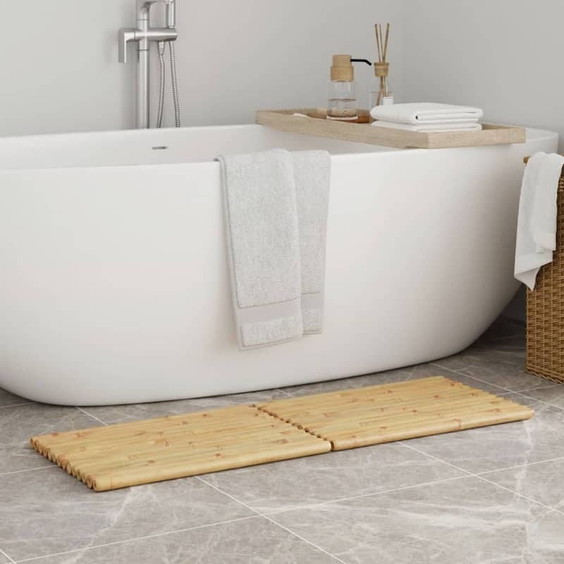 vidaXL Bath Mats Doormat Shower Accent Bathroom Kitchen Backyard 2 Pcs Bamboo