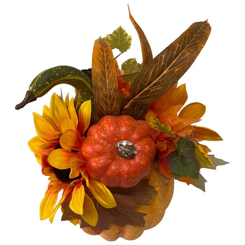 14.75" Sunflower and Pumpkin Fall Decoration