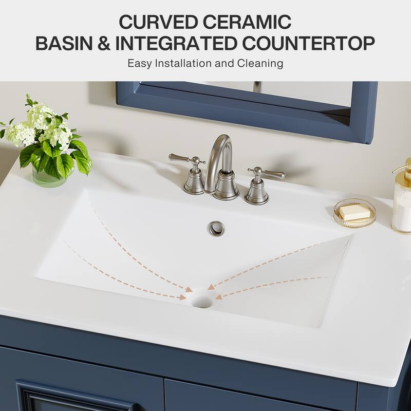 30 Inches Modern Bathroom Vanity Cabinet with Ceramic Basin & 1 Drawer