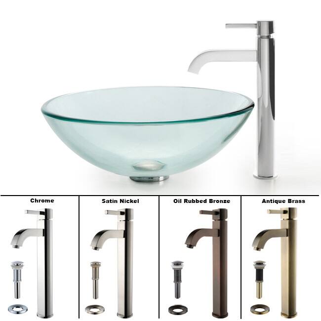 Kraus Bathroom Combo - 16-1/2" Clear Glass Vessel Bathroom Sink with