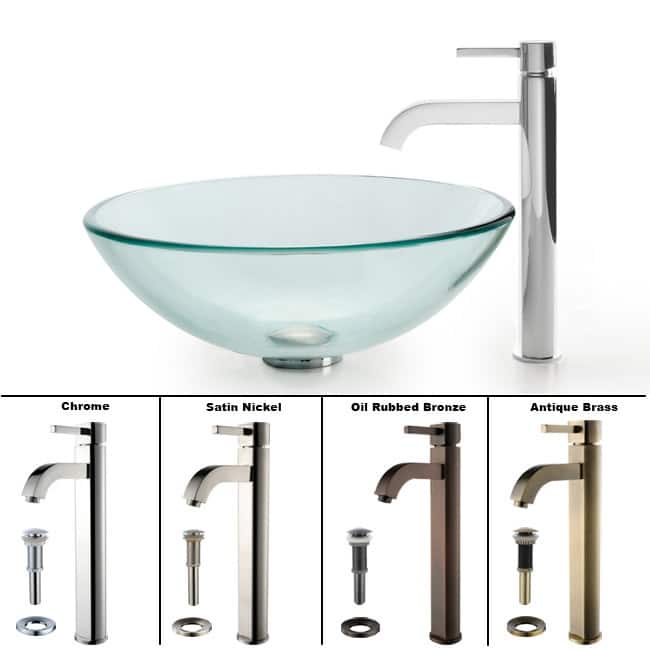 Kraus Bathroom Combo - 16-1/2" Clear Glass Vessel Bathroom Sink with
