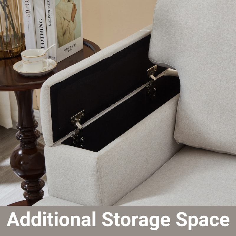 L-shaped Chaise Sectional Sofa with Movable Ottoman, Hidden Storage in Armrests & Seats, Storage Couches with Thick Cushions