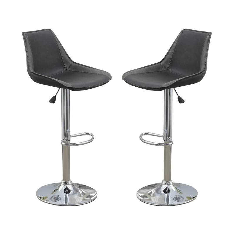 Dining Kitchen Adjustable Bar Stool Chair Light Grey Wax Polyurethane Leather Chrome Base Modern Set Of 2 Chairs / Bar Stool