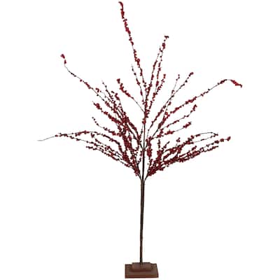 50" Artificial Red Berry Christmas Twig Tree with Square Stand Unlit