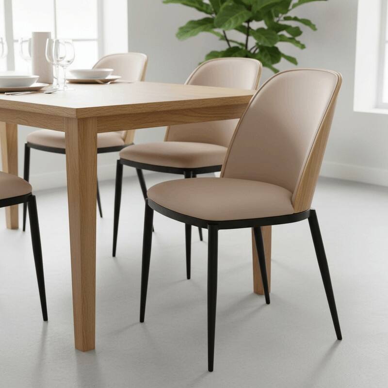 Dining Chair with Upholstered Seat and Back Side Chair with MDF Wood Frame in Black Steel