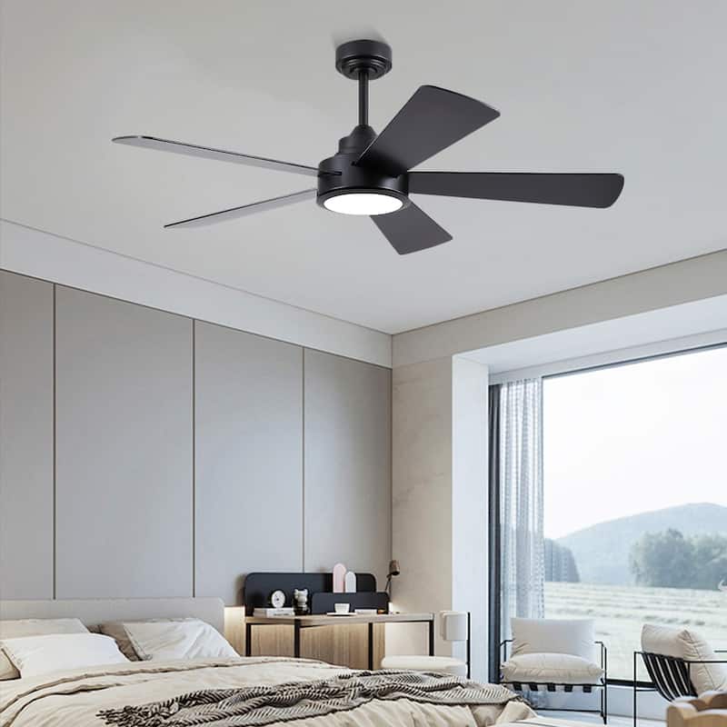52" Downrod Ceiling Fan with Light, Modern LED Ceiling Fan,Remote and APP Control,Quiet DC Motor,sloped ceiling compatiable