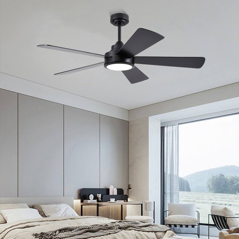 52" Modern Ceiling Fan with Light and Remote 5 Plywood Blades 3 Color LED for Bedroom Living Room Patio - 52 Inches