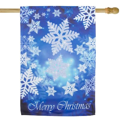 Merry Christmas and Snowflakes Blue and White House Flag 28" x 40" - 28" x 40"