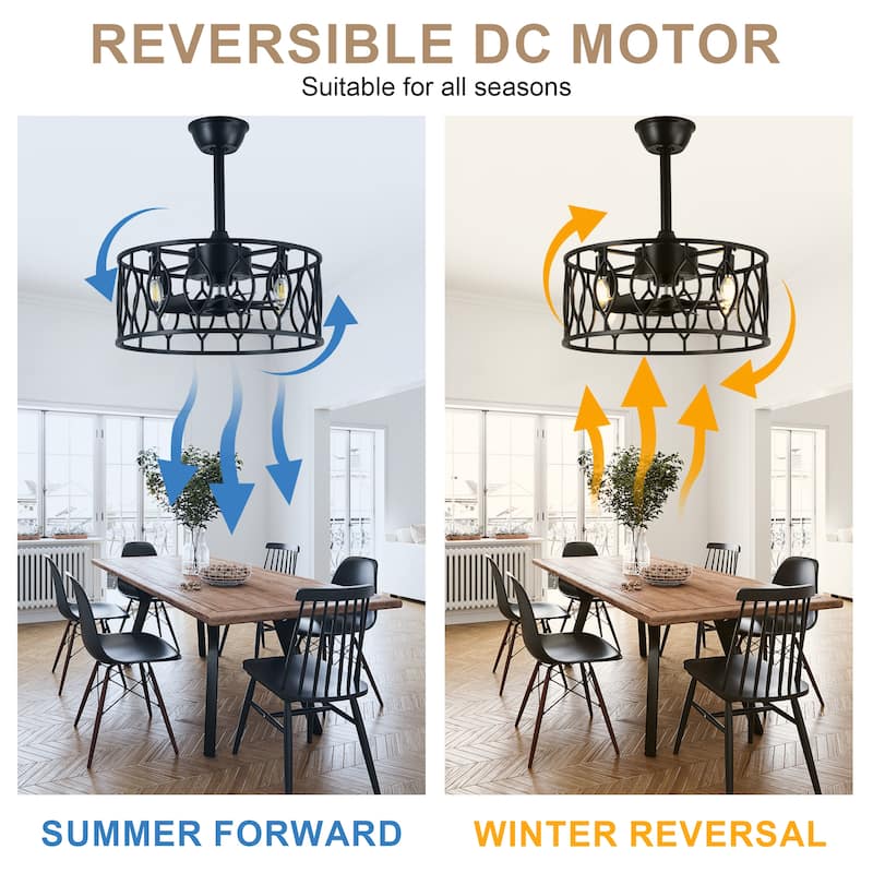 Bella Depot 19" Industrial Black Caged Ceiling Fan with Light Kit and Remote Control 6-Speed Reversible Motor - 18.9"