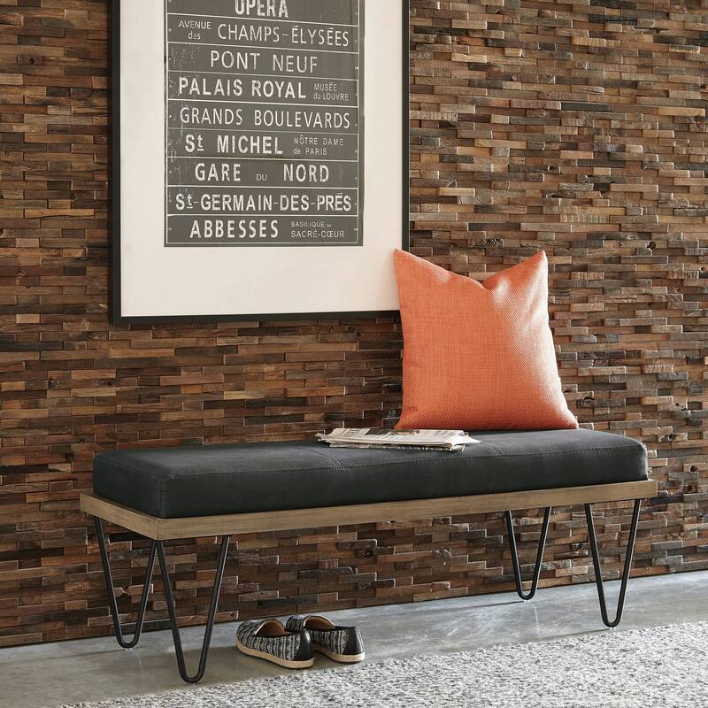 Chad Dark Blue Upholstered Bench with Hairpin Legs
