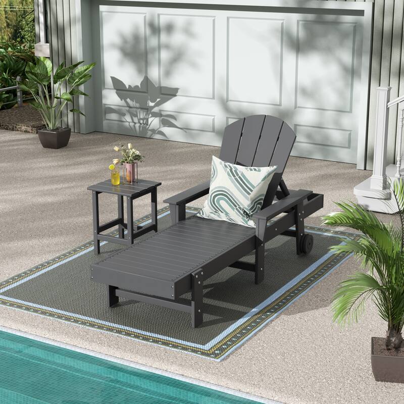 Polytrends Laguna Hdpe All Weather Outdoor Patio Pool Reclining Chaise Lounge With Side Table (2-Piece Set) - Gray