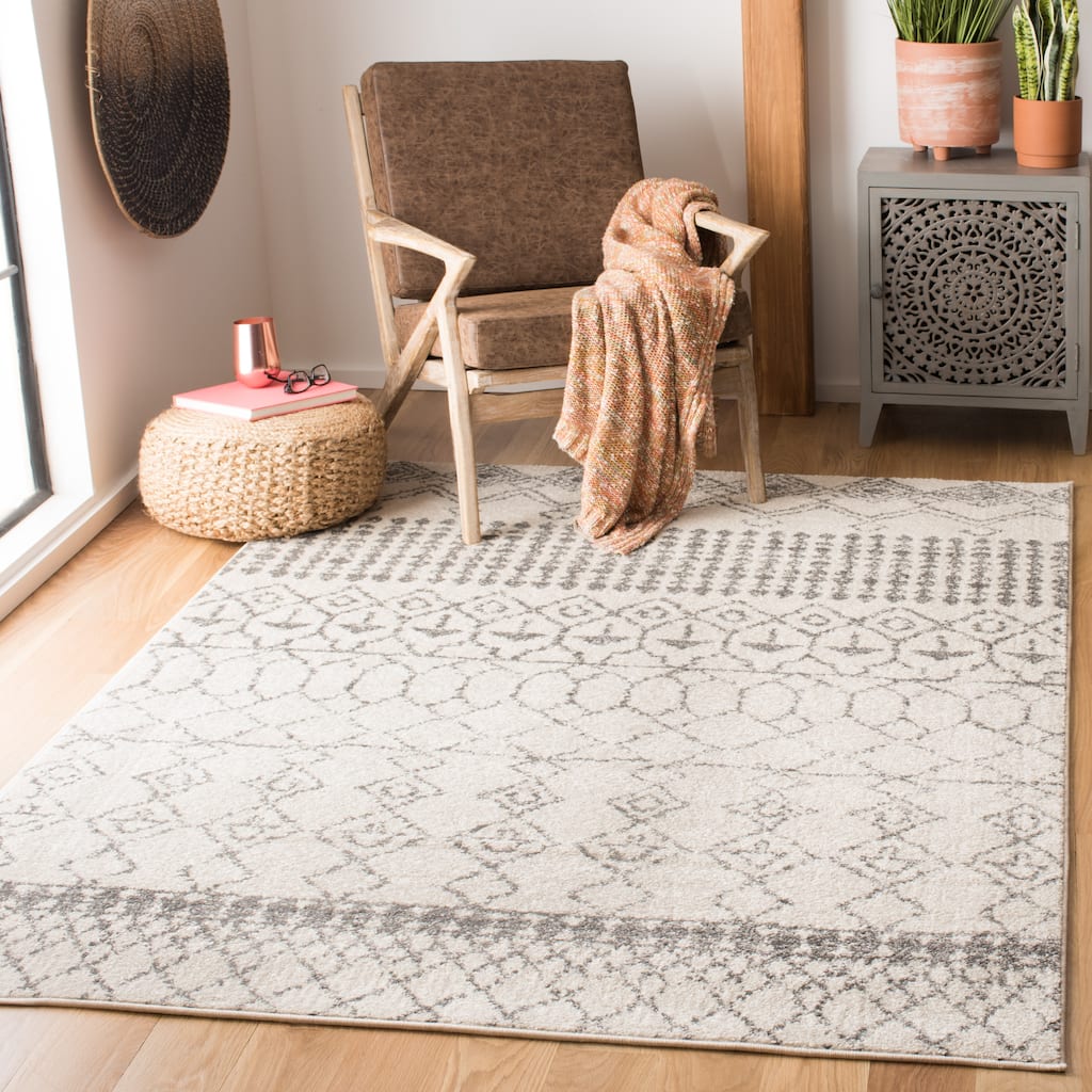 SAFAVIEH Tulum Giorgina Rustic Moroccan Boho Tribal Rug - Ivory/Grey - 4' x 6'