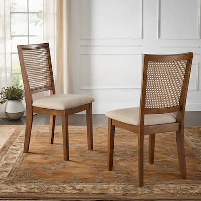 Ronda Beige Linen Rattan Back Dining Chairs (Set of 2)