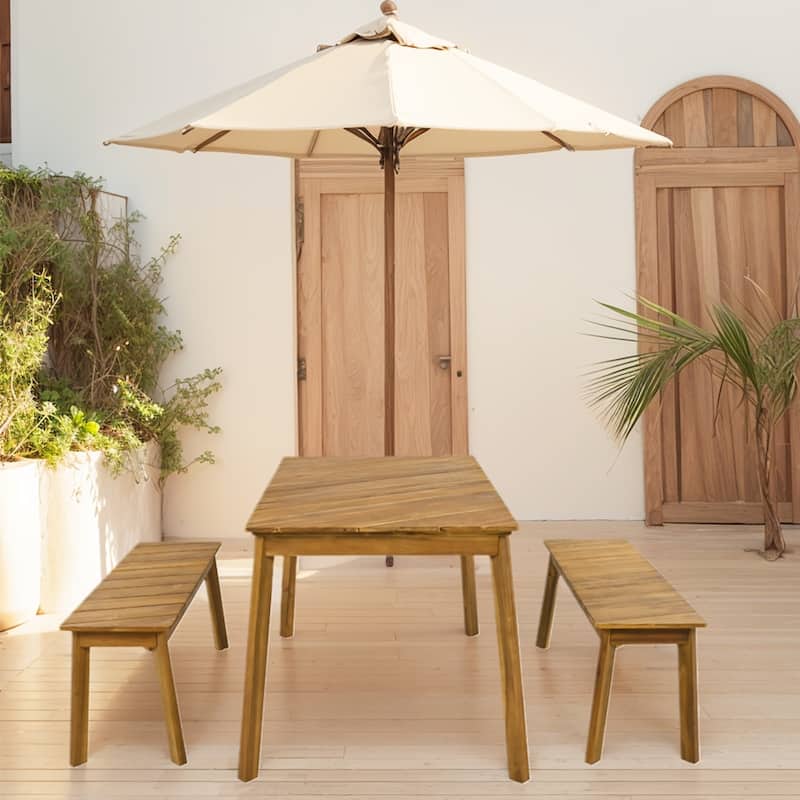 3-Piece Outdoor Solid Wood Table & Bench Set, Patio Furniture Set