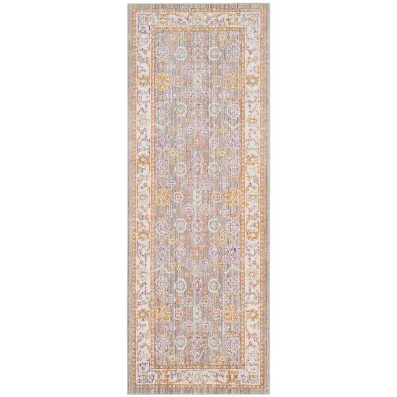 SAFAVIEH Windsor Lottie Shabby Chic Silky Distressed Rug - 3' x 8' Runner - Grey/Cream