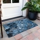 preview thumbnail 99 of 135, Machine Washable Indoor/ Outdoor Modern Floral Chantille Rug 1'8" x 2'6" - Blue