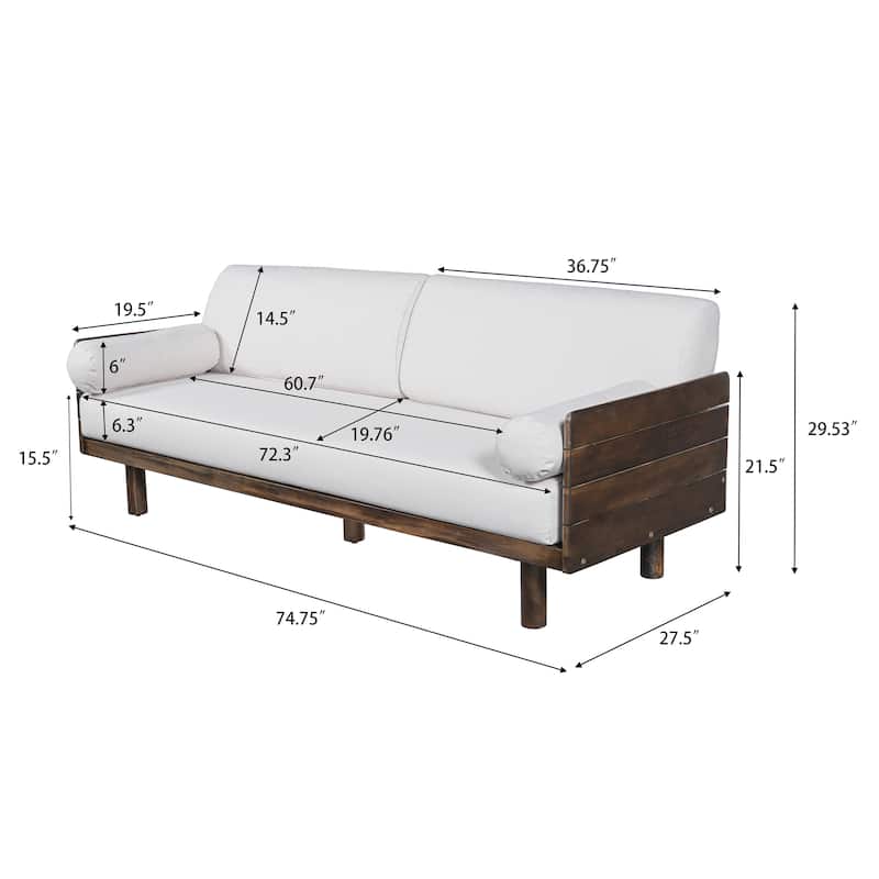Christopher Knight Home - Mid-Century Acacia Wood Outdoor 3-Seater Patio Sofa with Water-Resistant Cushions and Bolster Pillows