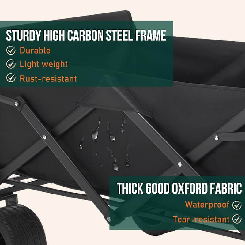 Collapsible Folding Wagon Cart Heavy Duty Utility Beach Wagon with Big Wheels Outdoor Foldable Wagons Carts for Garden Grocery