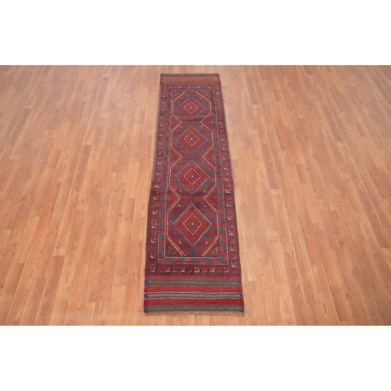 Hand Knotted Oriental 100% Wool Carpet Traditional Tribal Red Balouch Runner Rug - 7' 10'' X 2' 0''