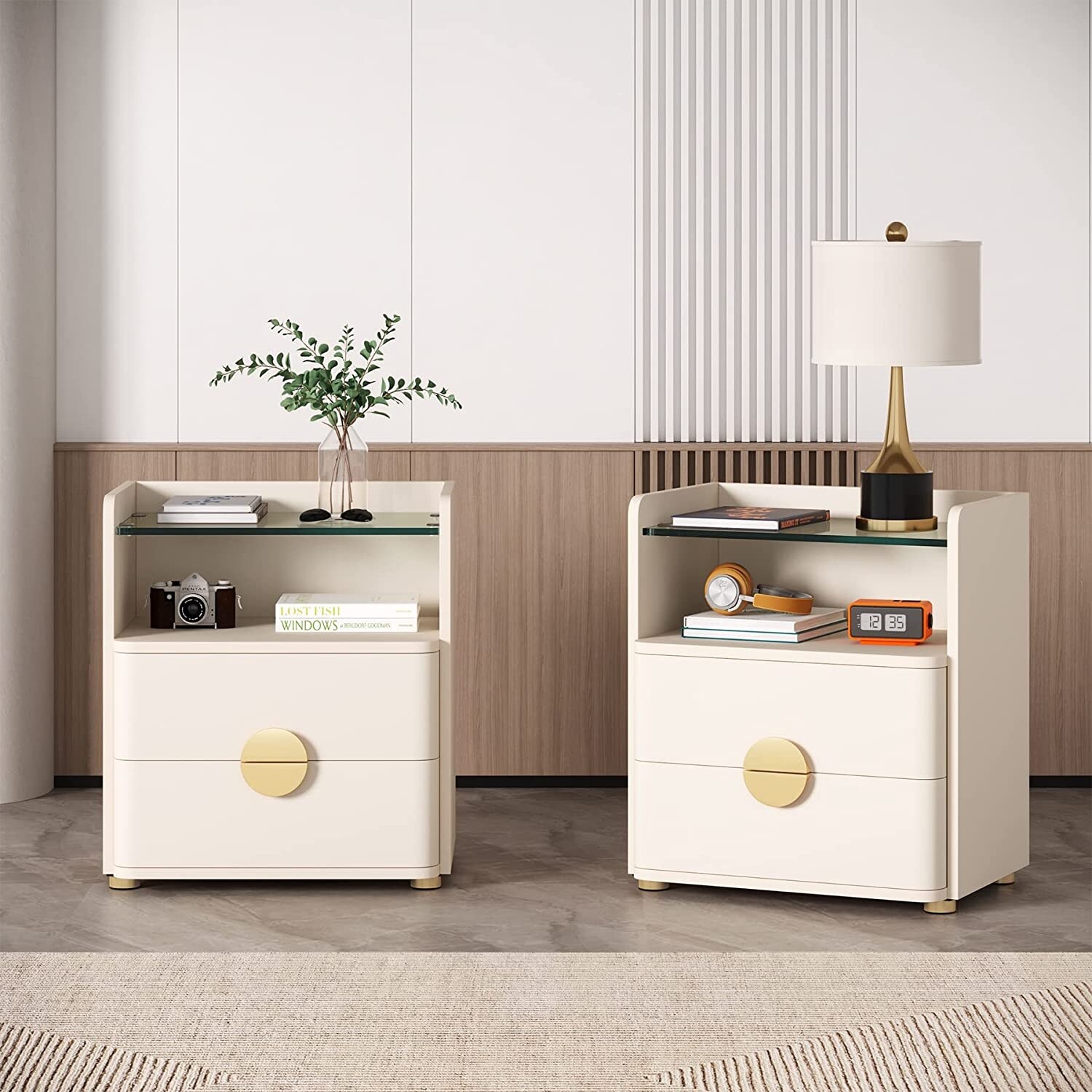 Modern glass outlet nightstand