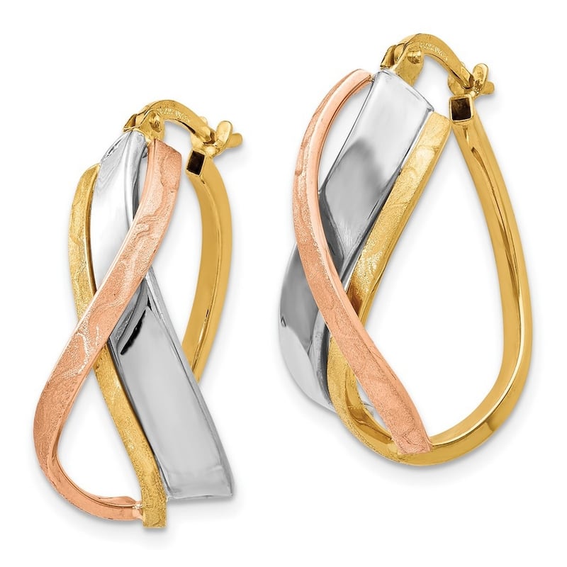 Curata 14k Tri Color Gold 26x11mm Brushed Infinity Wide Oval Hoop Earrings
