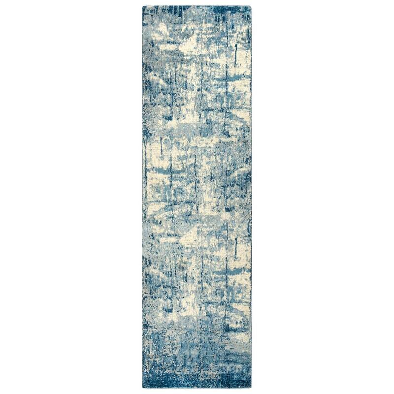 Alora Decor Essential Blue, Grey, and Cream Classic Wool Blend Rug - 2'6" x 8' - Blue