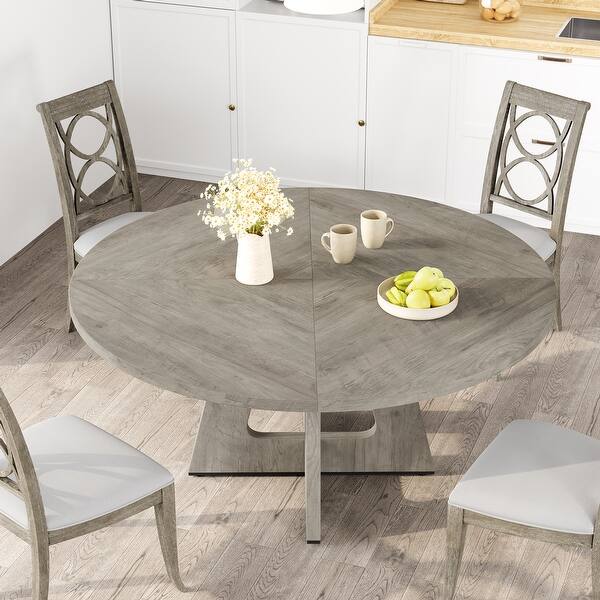 Farmhouse Round Kitchen Dining Table with Wooden Top(Only Table)