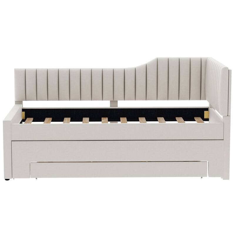 Versatile Upholstered Daybed with Trundle & 3 Drawers, Solid Wood Sofa Bedframe w/Backrest Design, for Living Rooms Guest Rooms