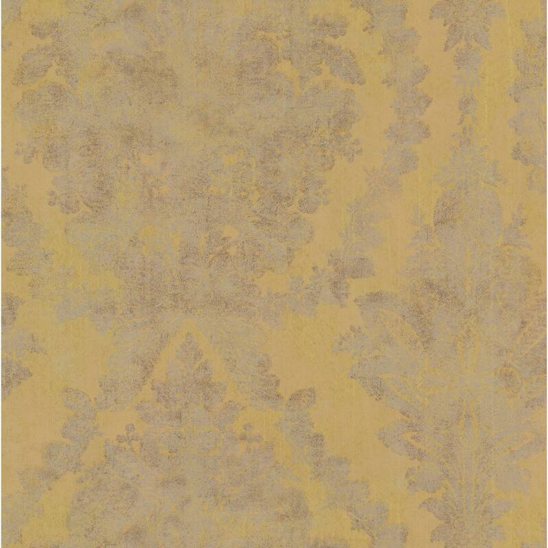 Steward, Charleston Damask Wallpaper, 27 in x 27 ft = 60.75 sq ft, Wallpaper Roll - Yellow