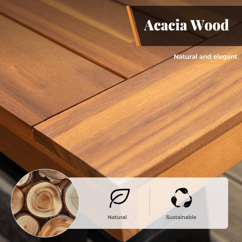 MAISON ARTS 1 PCS Acacia Wood Bench/3PCS Patio Dining Set with 1 Rectangular Table and 2 Benches