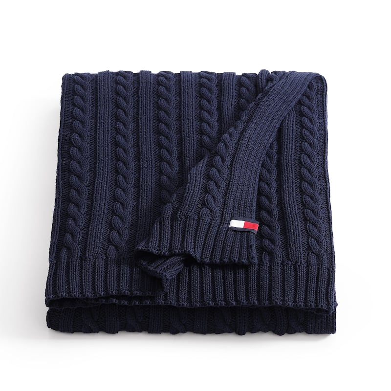 Tommy Hilfiger Hilfiger Cable Knit Solid Throw Blanket - Blue