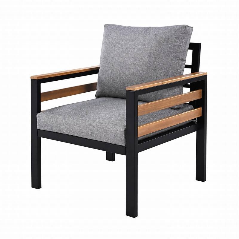 5-Person Outdoor Sofa Set with Acacia Wood Armrests and Removable Cushions