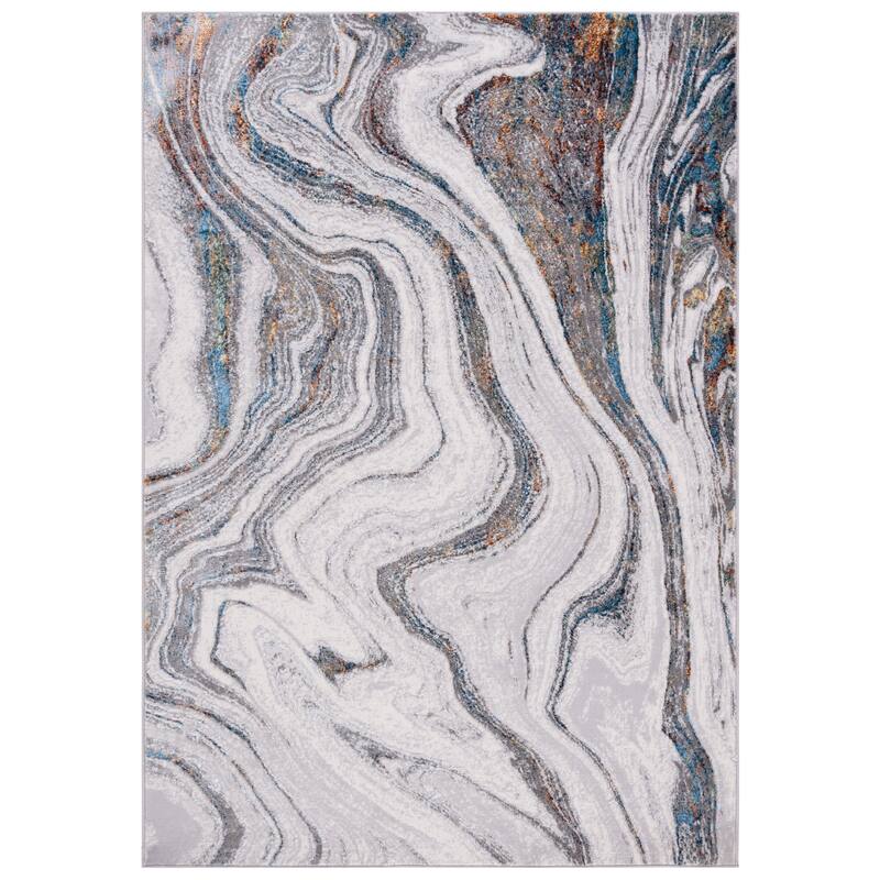 SAFAVIEH Amelia Octaviea Modern Abstract Rug - 6'7" Square - Grey/Blue Gold