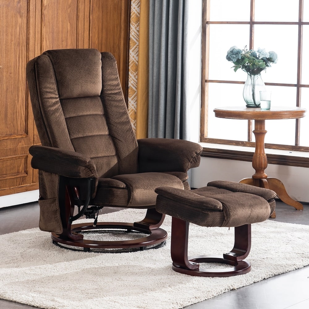 Mcombo Recliner Chair with Ottoman, Fabric Massage Swivel Chair