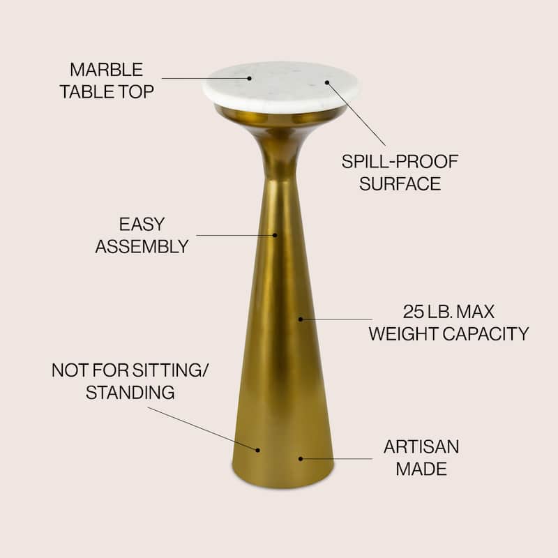 Vince 22.25" Drink Table with Marble Top, by JONATHAN Y