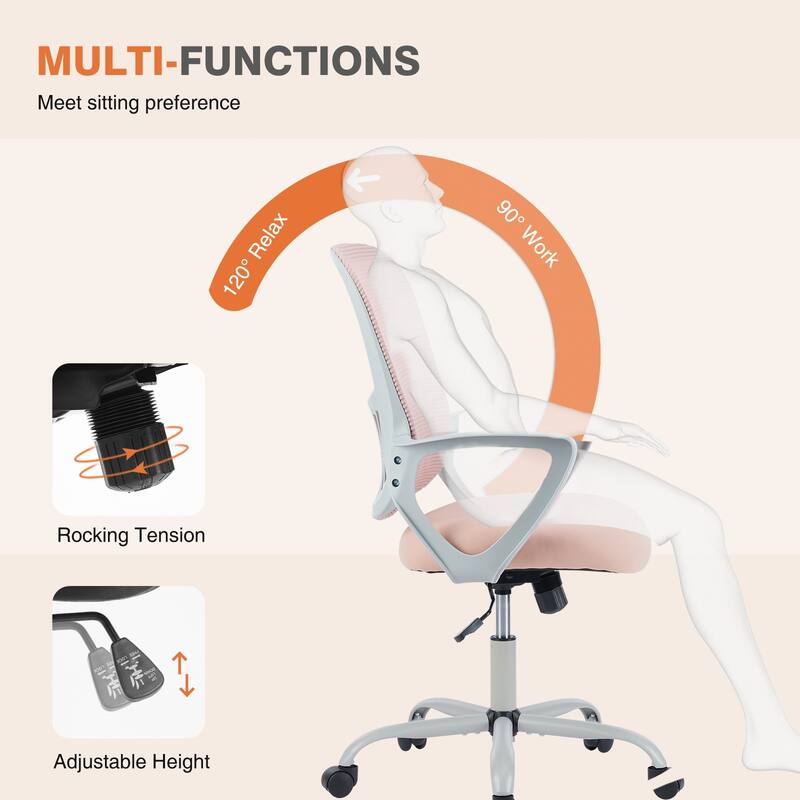 Ergonomic Mid-Back Mesh Office Chair Computer Desk Swivel Rolling Chair with Wheels for Home Office - 18.5"D x 20.08"W x 41.4"H