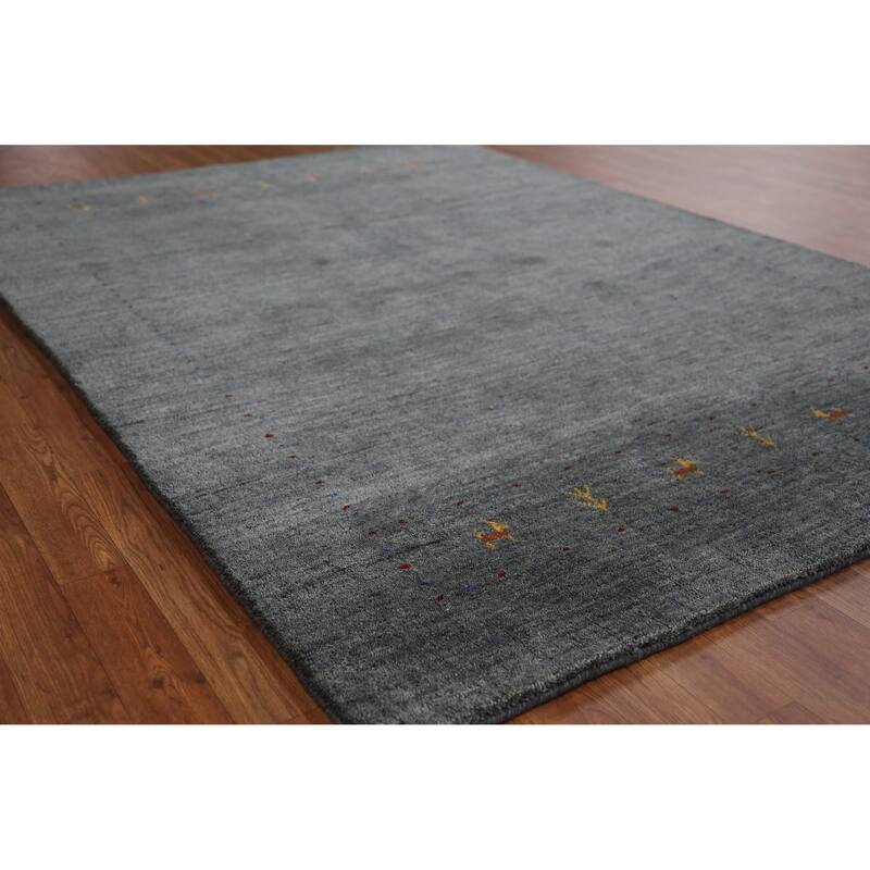 Hand Knotted Oriental 100% Wool Carpet Tribal Animal Pictorial Greys & Charcoal Gabbeh Area Rug - 7' 6'' X 5' 5''