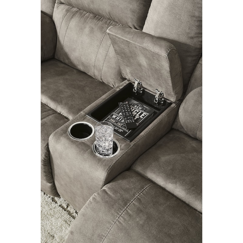 Signature Design by Ashley Laresview Gray Reclining Loveseat with Console - 81"W x 42"D x 43"H
