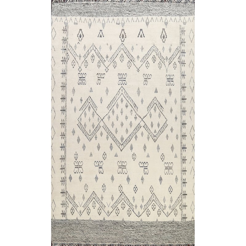 Geometric Oriental Moroccan Area Rug Hand-knotted Wool Carpet - 9'1" x 12'2"