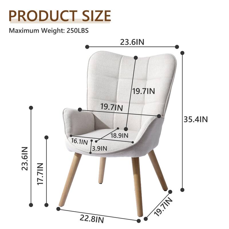 Homy Casa Modern Upholstered Accent Chair with Armrests and Wooden Legs for Living Room and Reading Nook