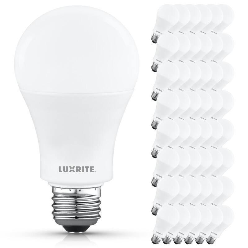 Luxrite A19 LED Light Bulb 12.5W=100W 3500K 1500LM Non-Dimmable E26 Damp Rated ETL Listed 48 Pack - Natural White - Natural White