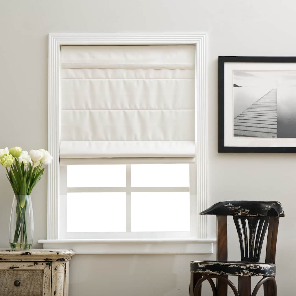 Arlo Blinds Ivory Room Darkening Cordless Lift Fabric Roman Shades