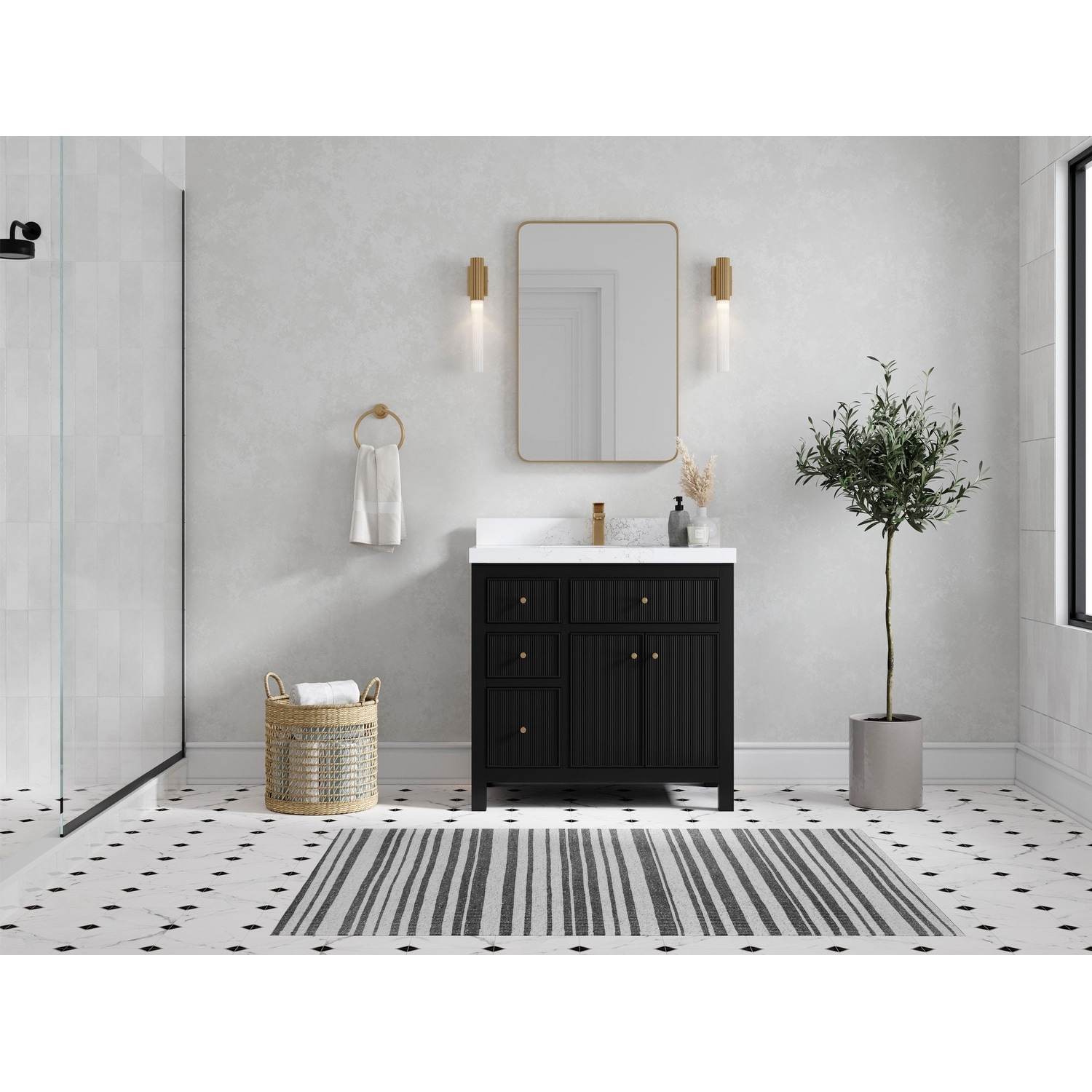 Willow Collections 36 in W x 22 in D Sonoma Center Sink Free Standing Reeded Bathroom Vanity with Countertop