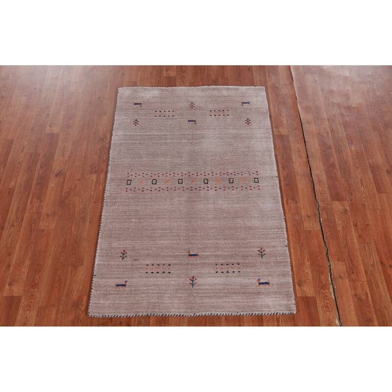 Hand Knotted Oriental 100% Wool Carpet Tribal Stripe Brown Gabbeh Area Rug - 4' 11'' X 3' 1''