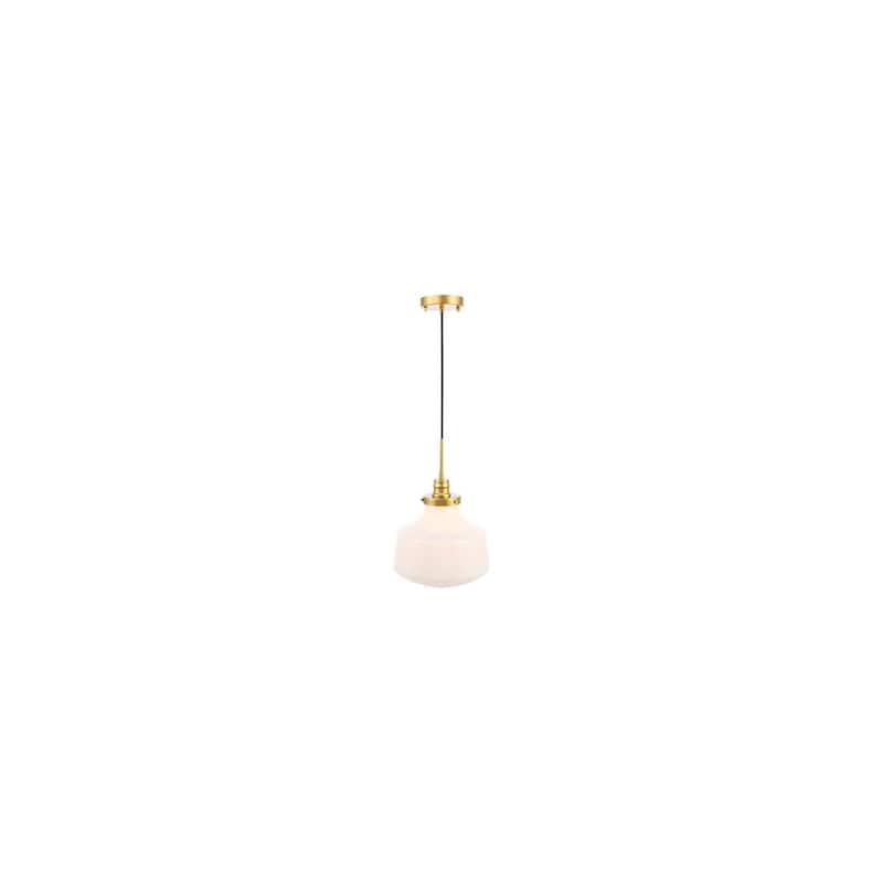 Brass Pendant Light - 1 Light Hanging Lamp with Frosted Glass Shade - 11 Inch - 13.5