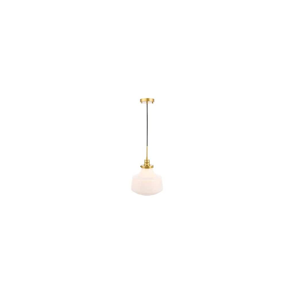 Brass Pendant Light - 1 Light Hanging Lamp with Frosted Glass Shade - 11 Inch - 13.5