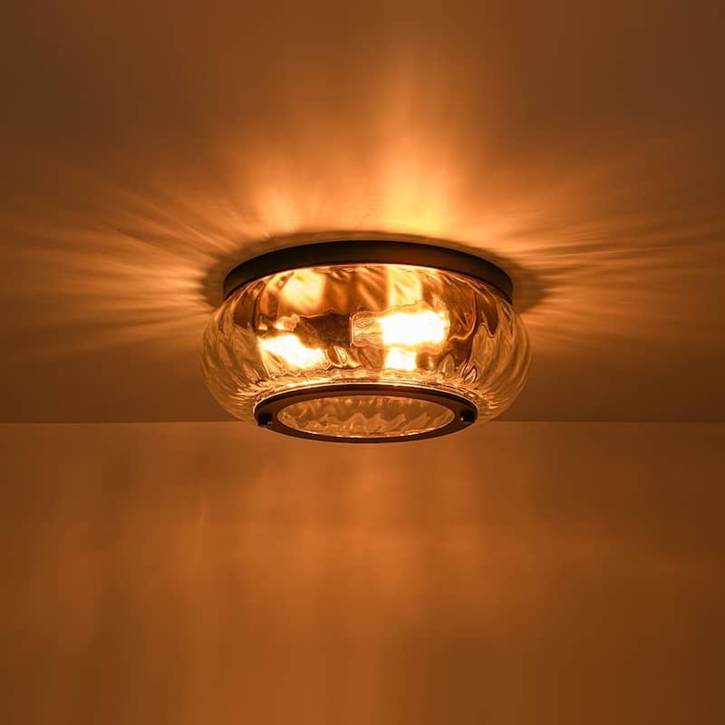 Oil Rubbed Bronze 3-Light Round Glass Flush Mount Ceiling Light