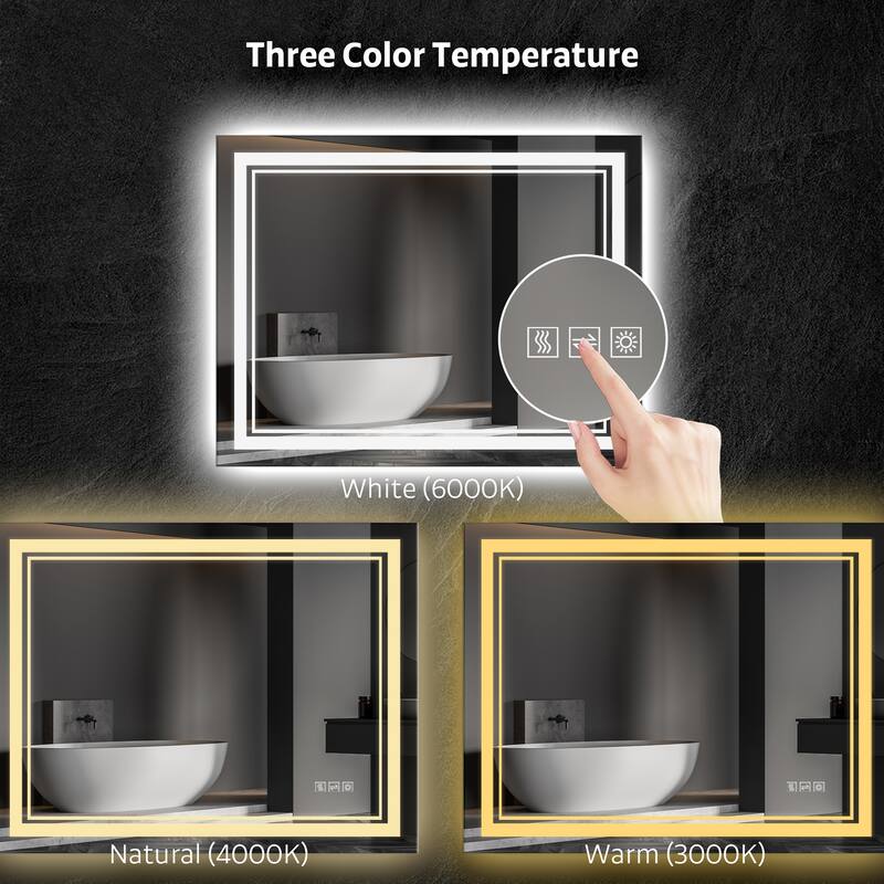 Yulika Front Backlit Lighted Wall Mirror Rectangle Dimmable Vanity Mirror with Anti-Fog & Memory Function